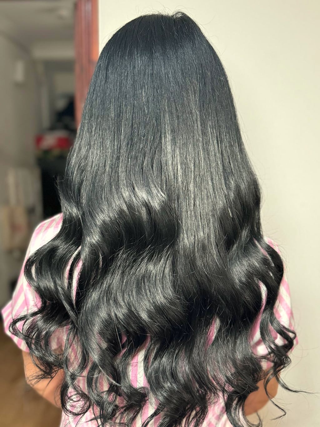 Before and after hair extensions transformation showing keratin bonds at Sisters Hair Extensions London.