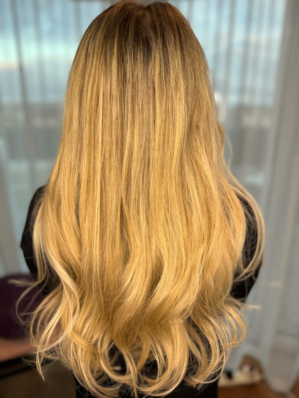 Before and after hair extensions transformation showing keratin bonds at Sisters Hair Extensions London.
