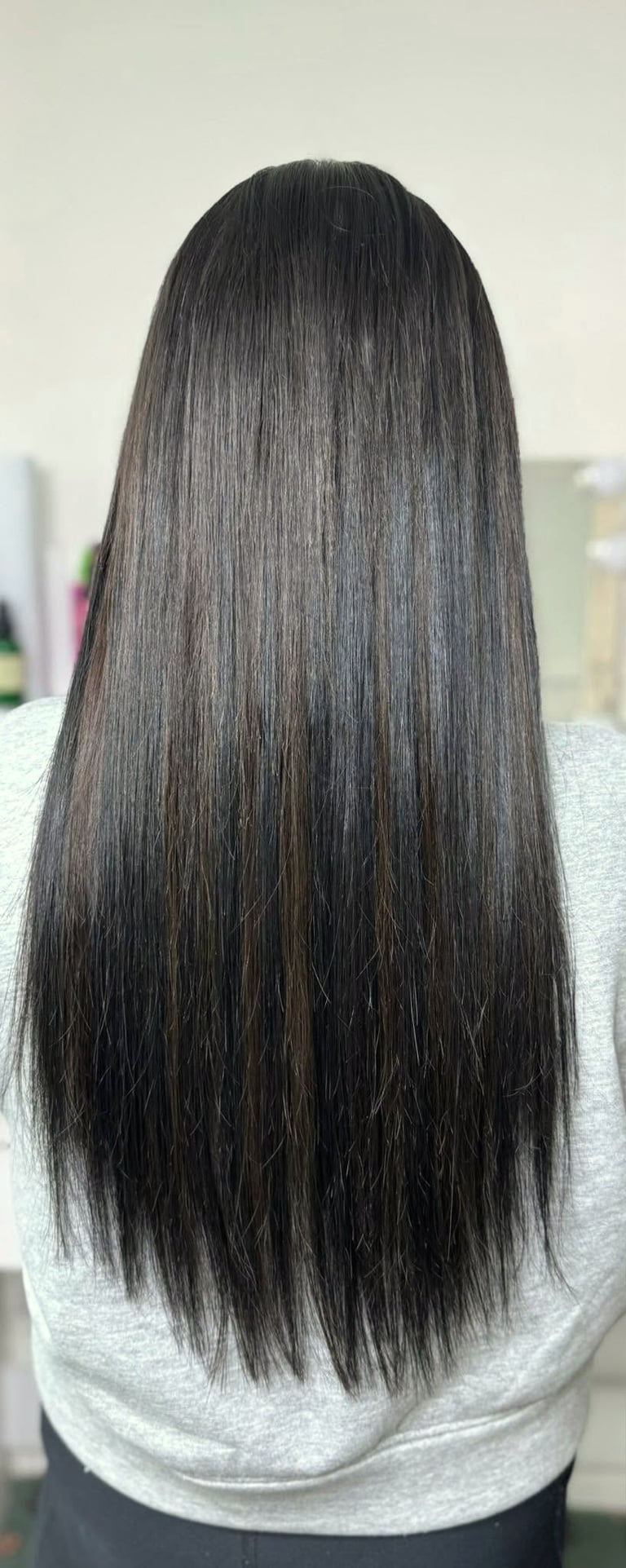 After - Keratin Bond Hair Extensions – Jet Black – Dagenham Client – Added 24 Inches of Sleek Length