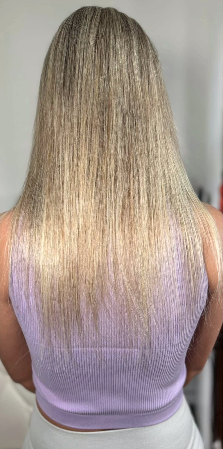 Before - Keratin Bond Hair Extensions – Ash Blonde Blend – Ilford Client – Added 24 Inches of Dimensional Length