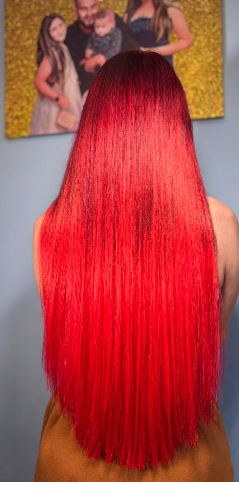 After - Keratin Bond Hair Extensions – Copper Auburn – Barking Client – Added 24 Inches of Vibrant Length
