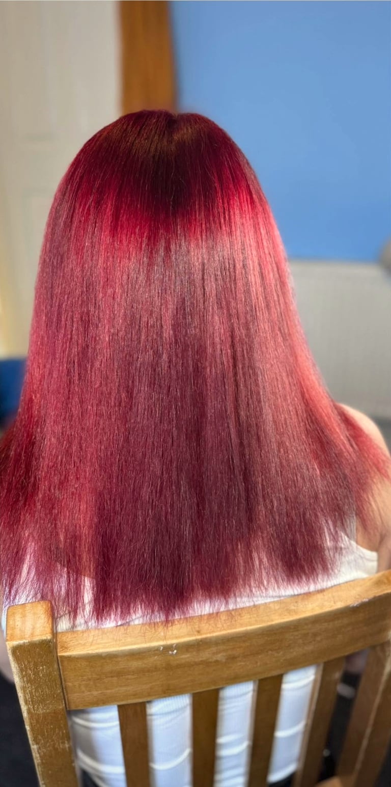 Before - Keratin Bond Hair Extensions – Copper Auburn – Barking Client – Added 24 Inches of Vibrant Length